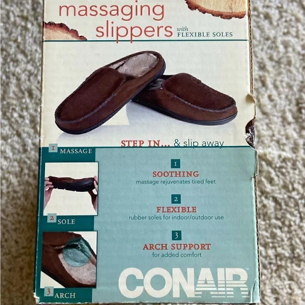 NWB Conair Massaging Brown Slipper Slip On Size 8-10